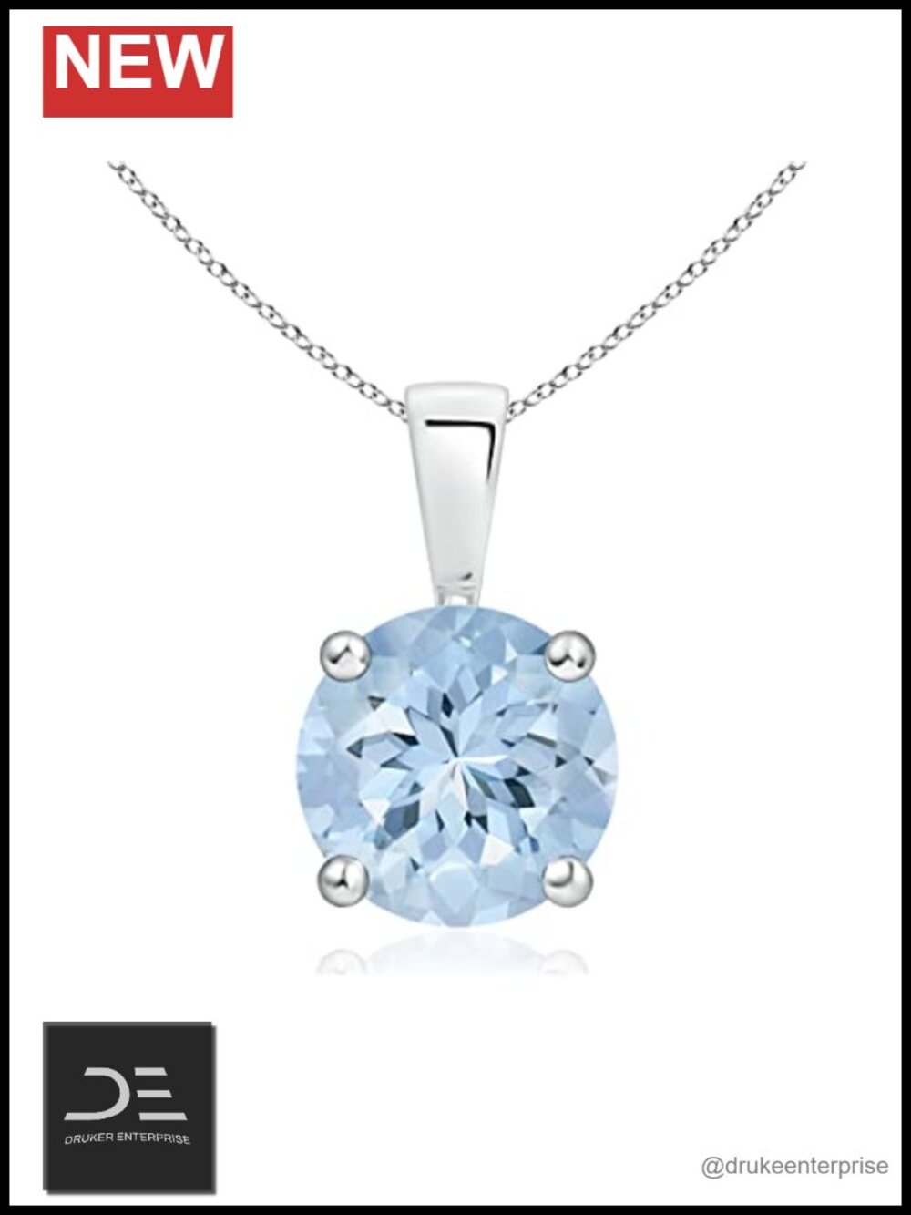 Natural Aquamarine Solitaire Pendant Necklace 14K Solid Gold/Silver/Platinum